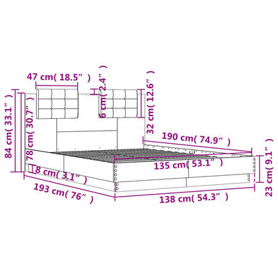 vidaXL sengeramme med sengegavl 135x190 cm konstrueret træ grå sonoma