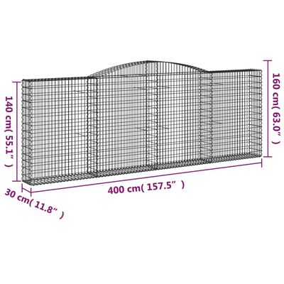 vidaXL buede gabionkurve 6 stk. 400x30x140/160 cm galvaniseret jern