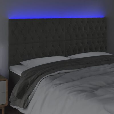 vidaXL sengegavl med LED-lys 200x7x118/128 cm fløjl mørkegrå