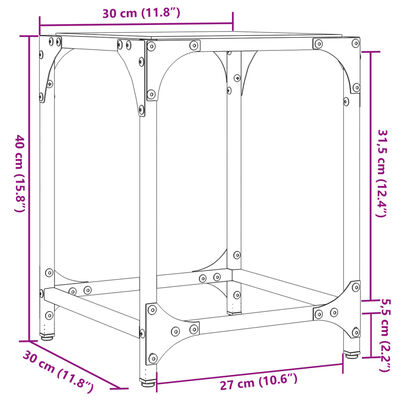 vidaXL sofabord med transparent glastop 30x30x40 cm stål