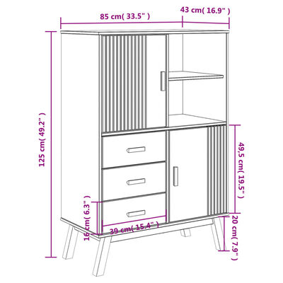 vidaXL skab OLDEN 85x43x125 cm massivt fyrretræ grå og brun