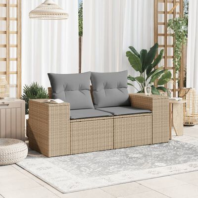 vidaXL 2-personers havesofa med hynder polyrattan beige