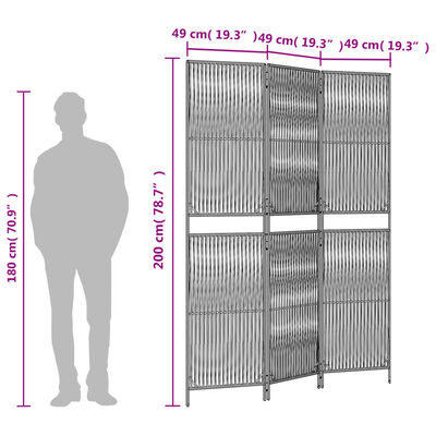 vidaXL rumdeler 3 paneler polyrattan grå