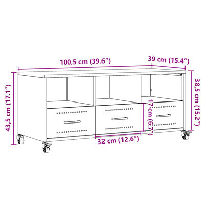 vidaXL tv-bord 100,5x39x43,5 cm koldvalset stål antracitgrå