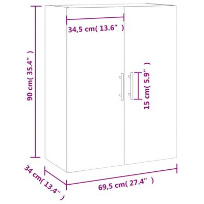 vidaXL væghængt skab 69,5x34x90 cm konstrueret træ røget sonoma-eg