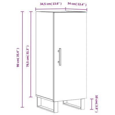 vidaXL skænk 34,5x34x90 cm konstrueret træ hvid højglans