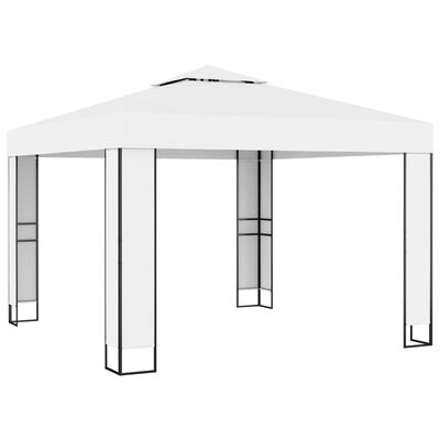 vidaXL pavillon med dobbelt tag og LED-lyskæder 3x3 m hvid
