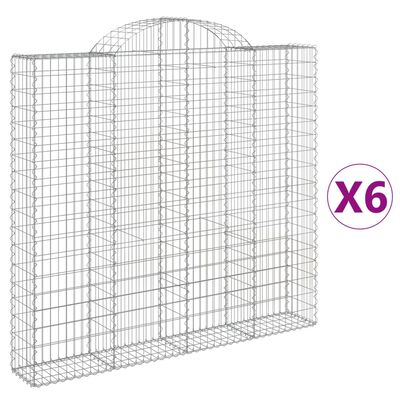 vidaXL buede gabionkurve 6 stk. 200x30x180/200 cm galvaniseret jern