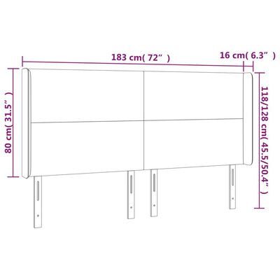 vidaXL sengegavl med LED-lys 183x16x118/128 cm kunstlæder hvid