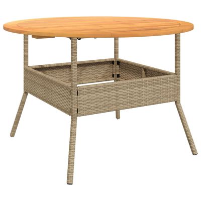 vidaXL havebord med akacietop Ø110x71 cm polyrattan beige