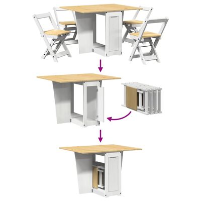 vidaXL spisebordssæt 5 dele Corona foldbart fyrretræ hvid