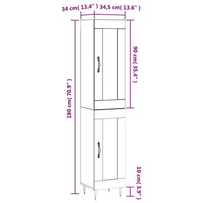 vidaXL skab 34,5x34x180 cm konstrueret træ hvid