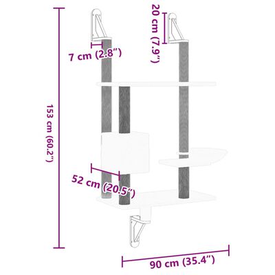 vidaXL væghængt kradsetræ med kradsestolpe 153 cm lysegrå