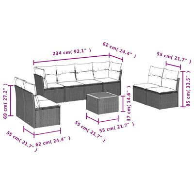 vidaXL sofasæt til haven 9 dele med hynder polyrattan sort