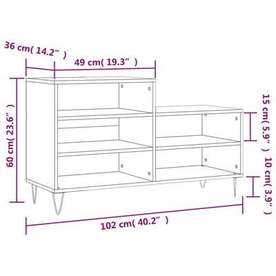 vidaXL skoreol 102x36x60 cm konstrueret træ hvid højglans