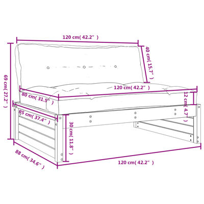 vidaXL midtermodul til sofa 120x80 cm imprægneret fyrretræ