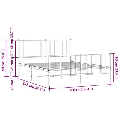 vidaXL sengeramme med sengegavl og fodgærde 160x200 cm metal hvid