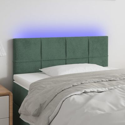 vidaXL sengegavl med LED-lys 100x5x78/88 cm fløjl mørkegrøn