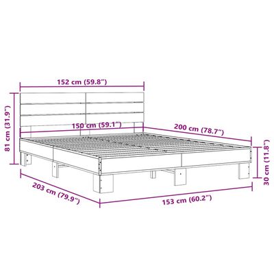 vidaXL sengestel 150x200cm konstrueret træ og metal røget egetræsfarve