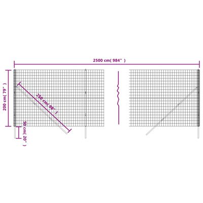 vidaXL trådhegn 2x25 m galvaniseret stål antracitgrå