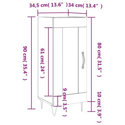 vidaXL skænk 34,5x34x90 cm konstrueret træ grå sonoma-eg