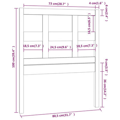 vidaXL sengegavl 80,5x4x100 cm massivt fyrretræ hvid