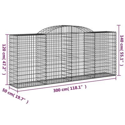 vidaXL buede gabionkurve 10 stk. 300x50x120/140 cm galvaniseret jern