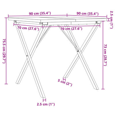 vidaXL spisebord 90x90x75,5 cm X-stel massivt fyrretræ og støbejern