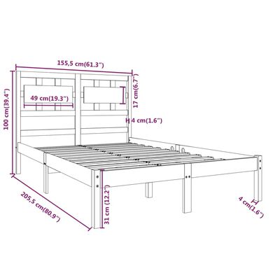 vidaXL sengeramme 150x200 cm King Size massivt træ sort