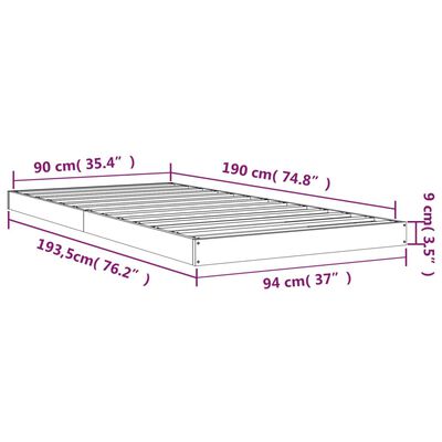 vidaXL sengeramme 90x190 cm massivt fyrretræ sort