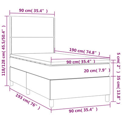 vidaXL kontinentalseng med madras 90x190 cm stof sort