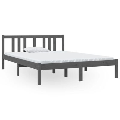 vidaXL sengeramme 135x190 cm Double massivt fyrretræ grå