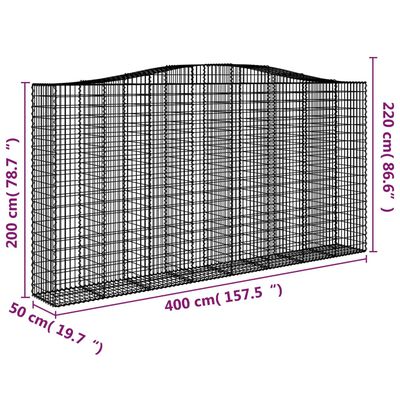 vidaXL buede gabionkurve 3 stk. 400x50x200/220 cm galvaniseret jern