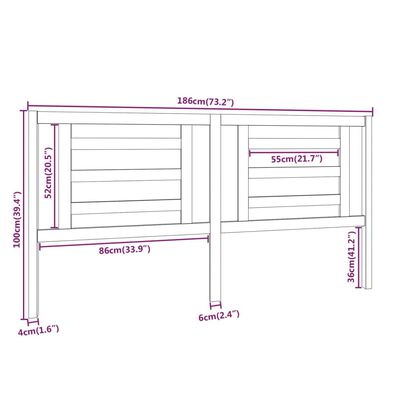 vidaXL sengegærde 186x4x100 cm massivt fyrretræ