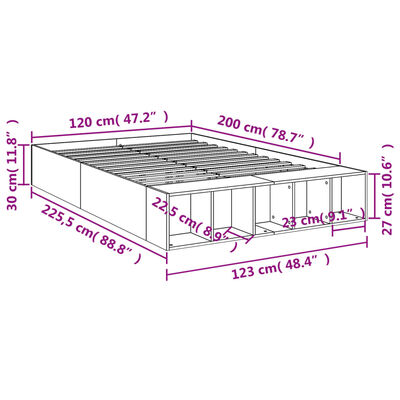 vidaXL sengestel 120x200 cm konstrueret træ røget eg