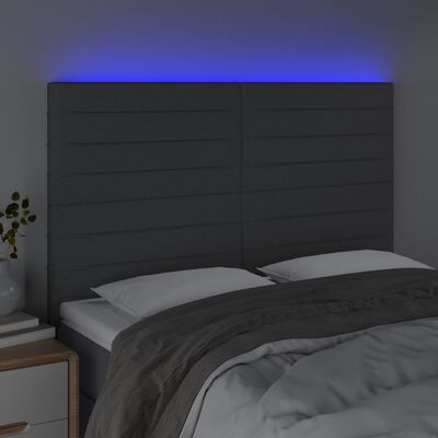 vidaXL sengegavl med LED-lys 144x5x118/128 cm stof mørkegrå