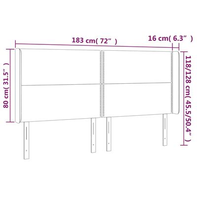 vidaXL sengegavl med kanter 183x16x118/128 cm fløjl sort