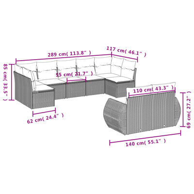 vidaXL sofasæt til haven 9 dele med hynder polyrattan beige