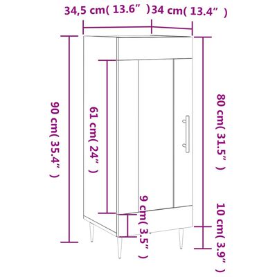 vidaXL skænk 34,5x34x90 cm konstrueret træ grå sonoma-eg