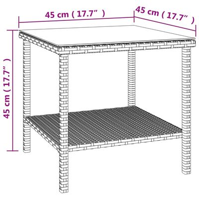 vidaXL sidebord 45x45x45 cm polyrattan og hærdet glas brun