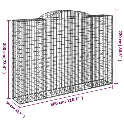 vidaXL buede gabionkurve 9 stk. 300x50x200/220 cm galvaniseret jern