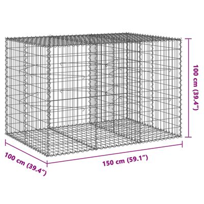 vidaXL gabionkurv med cover 150x100x100 cm galvaniseret jern