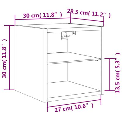 vidaXL væghængt tv-bord med LED-lys 30x28,5x30 cm hvid