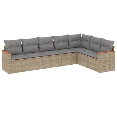 vidaXL havesofasæt 7 dele med hynder polyrattan beige