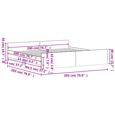 vidaXL sengeramme med sengegavl og fodgærde 200x200 cm røget egetræ