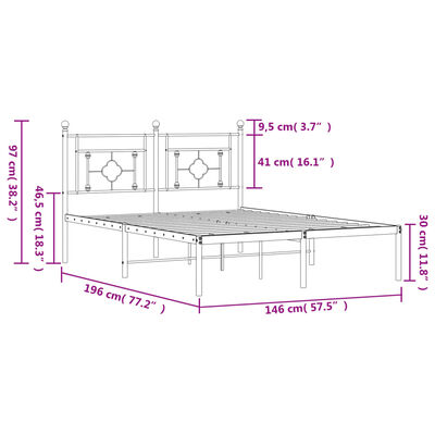 vidaXL sengeramme med sengegavl 140x190 cm metal sort