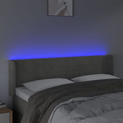 vidaXL sengegavl med LED-lys 147x16x78/88 cm fløjl lysegrå