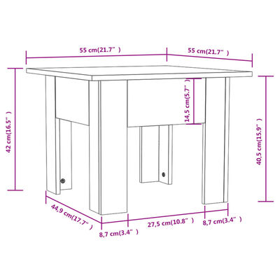 vidaXL sofabord 55x55x42 cm konstrueret træ grå sonoma-eg