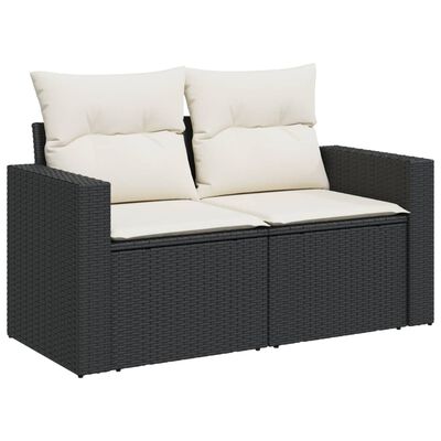 vidaXL 2-personers havesofa med hynder polyrattan sort