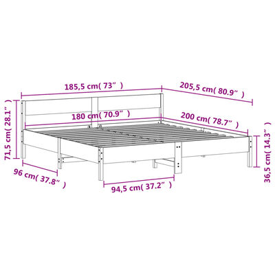 vidaXL sengeramme uden madras 180x200 cm massivt fyrretræ hvid